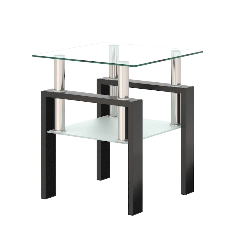 Modern Tempered Glass Tea Table Coffee Table End Table Square Table - 17.72L x 17.72 W x 20.5 H,