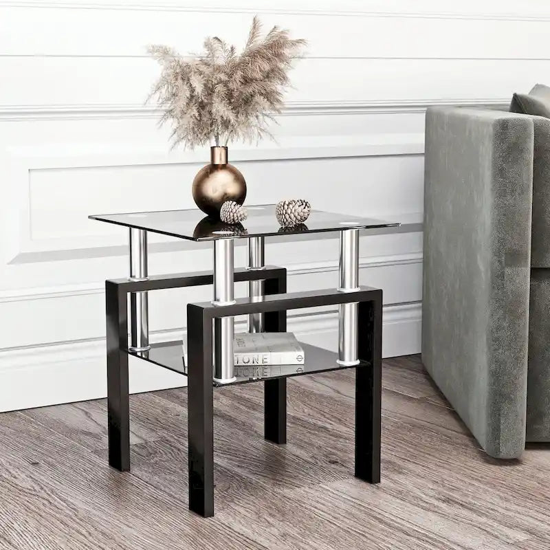 Modern Tempered Glass Tea Table Coffee Table End Table Square Table - 17.72L x 17.72 W x 20.5 H,