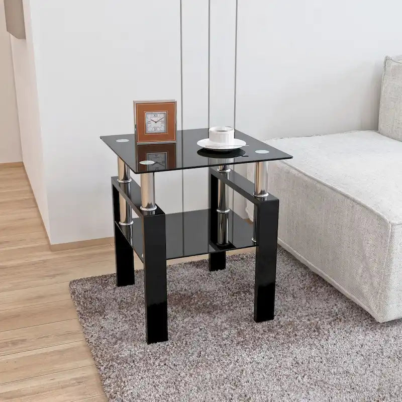 Modern Tempered Glass Tea Table Coffee Table End Table Square Table - 17.72L x 17.72 W x 20.5 H,