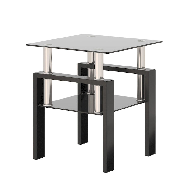 Modern Tempered Glass Tea Table Coffee Table End Table Square Table - 17.72L x 17.72 W x 20.5 H,