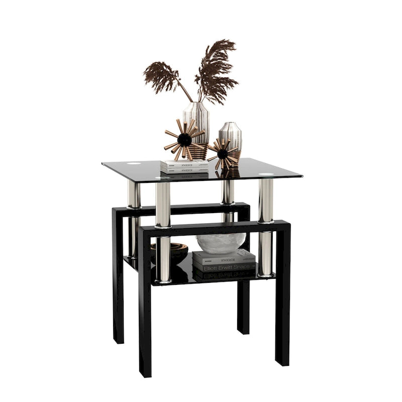 Modern Tempered Glass Tea Table Coffee Table End Table Square Table - 17.72L x 17.72 W x 20.5 H,