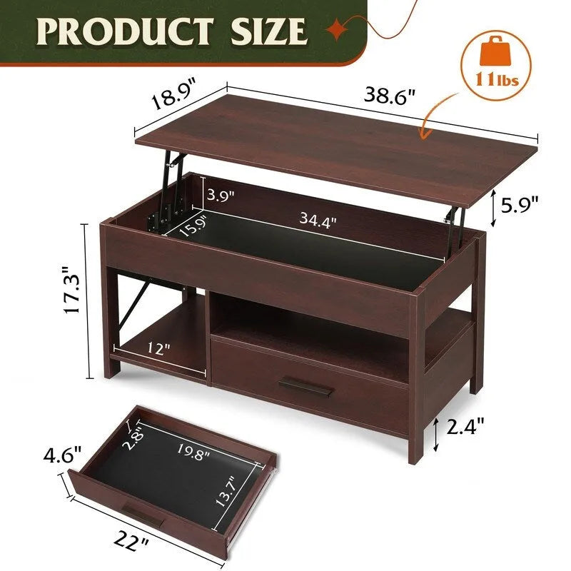 Lift Top Coffee Table - 18.9D x 38.58W x 17.83H