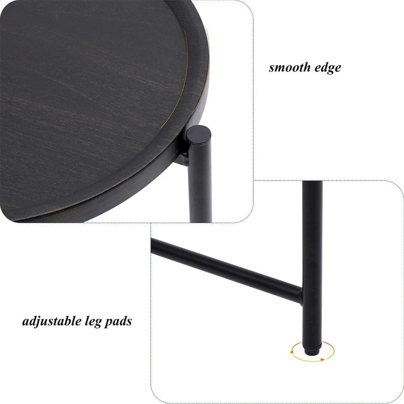 2-tier Modern Round End Table with Wood Storage Shelf