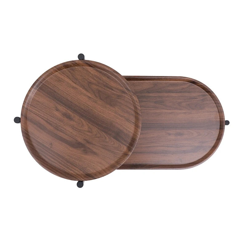 2-tier Modern Round End Table with Wood Storage Shelf