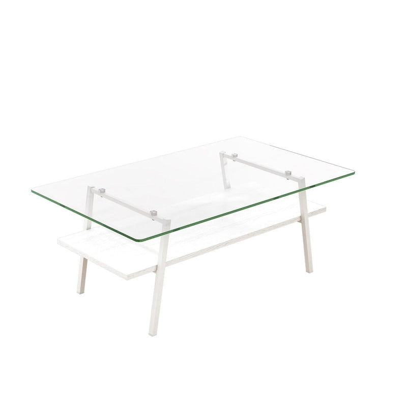 Rectangle Coffee Table,Tempered Glass Tabletop with White Metal Legs,Modern Table for Living Room,Transparent Glass