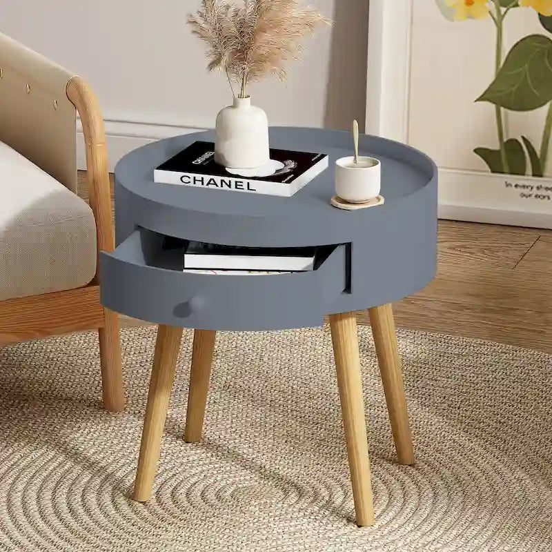 Modern Coffee Table with Drawer, Bedside Table, Sofa Side Table, Oak Table Legs, Suitable for Living Room and Bedroom