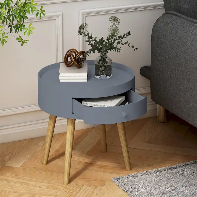 Modern Coffee Table with Drawer, Bedside Table, Sofa Side Table, Oak Table Legs, Suitable for Living Room and Bedroom