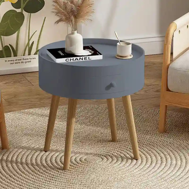 Modern Coffee Table with Drawer, Bedside Table, Sofa Side Table, Oak Table Legs, Suitable for Living Room and Bedroom
