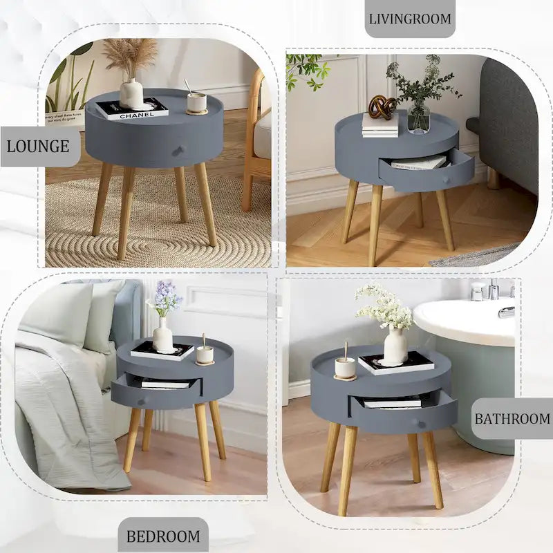 Modern Coffee Table with Drawer, Bedside Table, Sofa Side Table, Oak Table Legs, Suitable for Living Room and Bedroom