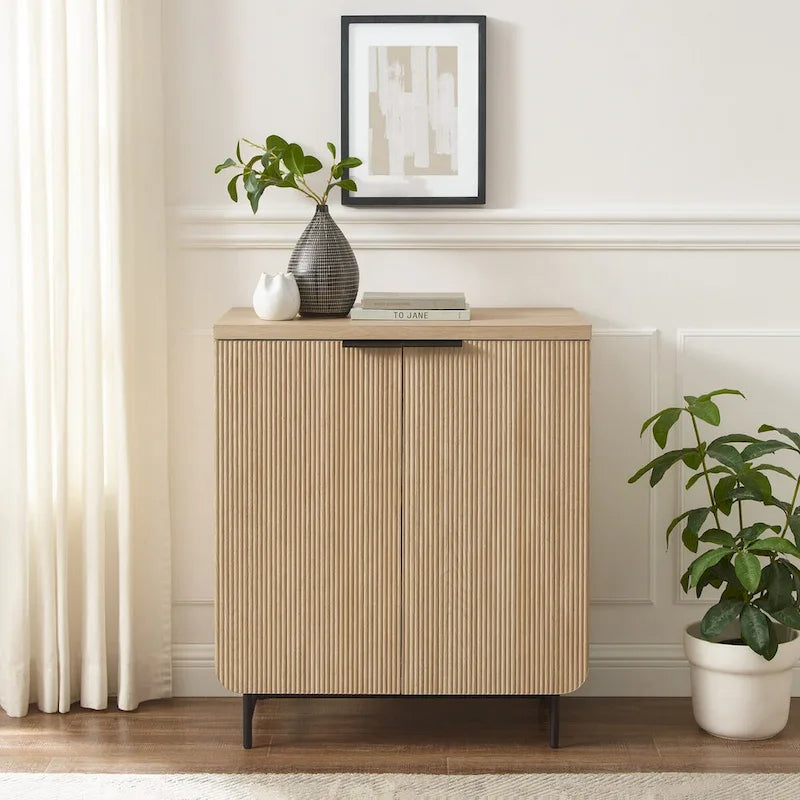 Modern Scandi Fluted-Door Storage Console for Living Room, Bedroom and Office - Coastal Oak