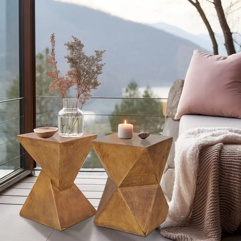 Modern Lightweight Concrete Side Table Accent Table Garden Patio - 12x12x18