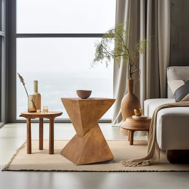 Modern Lightweight Concrete Side Table Accent Table Garden Patio - 12x12x18