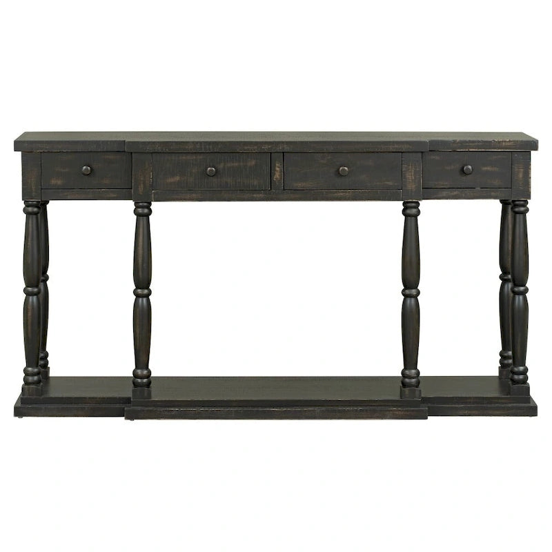 Retro Senior Console Table for Hallway Living Room Bedroom with 4 Storage Drawers and 1 Shelf
