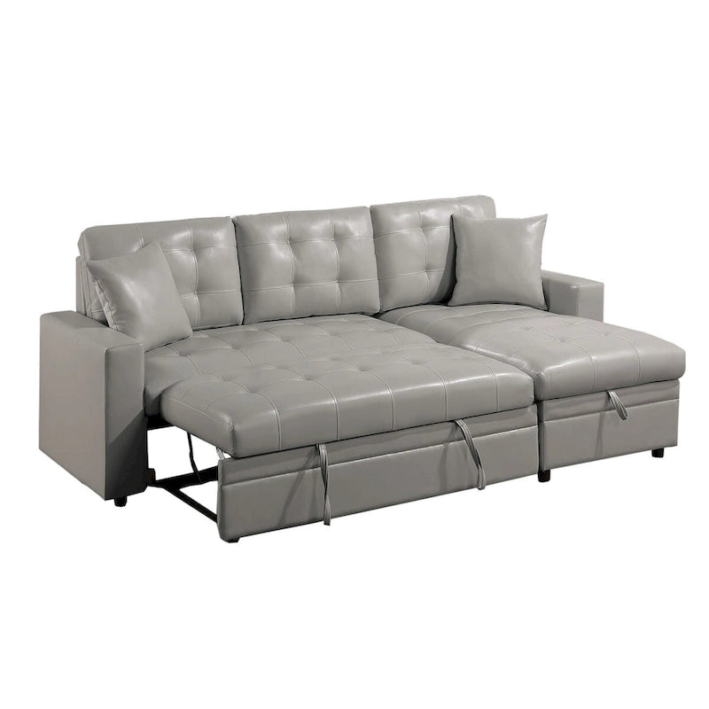 Faux Leather Convertible Sectional with Storage Space in Light Gray