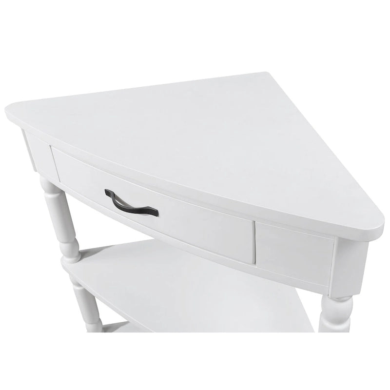 33.8Small Triangle Corner Table, Wood Side Table for Small Spaces Living Room, 3 Tier End Corner Table with Solid Wood Legs