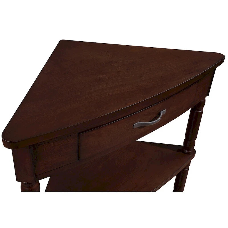 33.8Small Triangle Corner Table, Wood Side Table for Small Spaces Living Room, 3 Tier End Corner Table with Solid Wood Legs