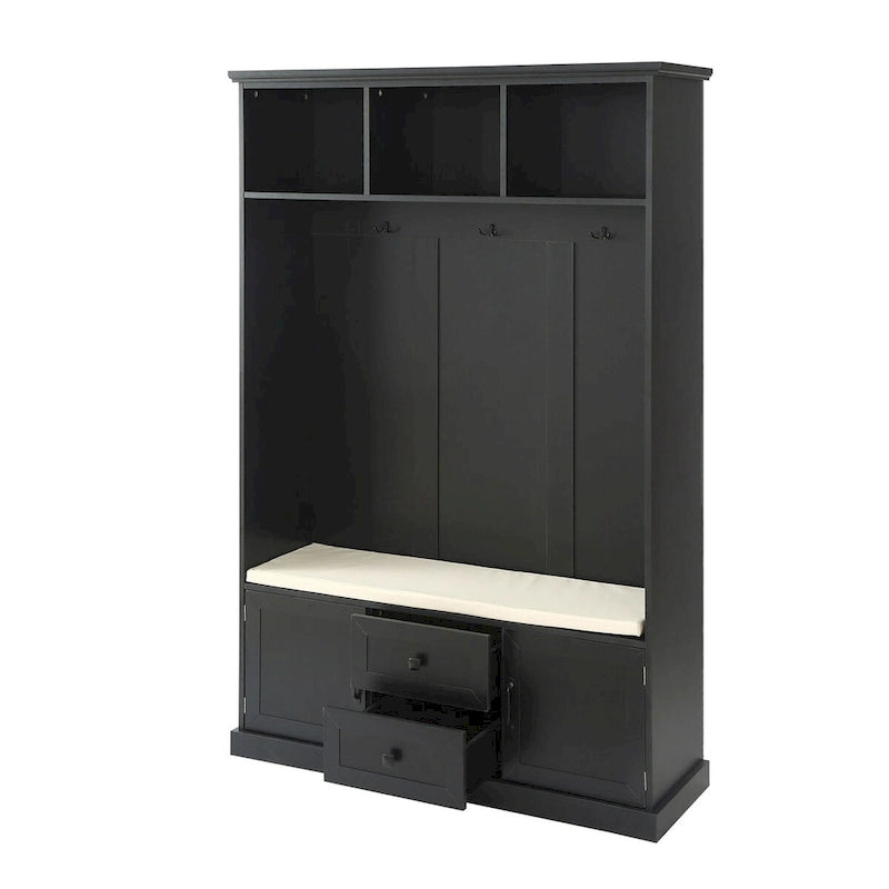 Hall Tree with 3 Hooks , Coat Hanger, Entryway Bench, Storage Bench, 3-in-1 Design, 47.2INCH, for Entrance, Hallway (Black)