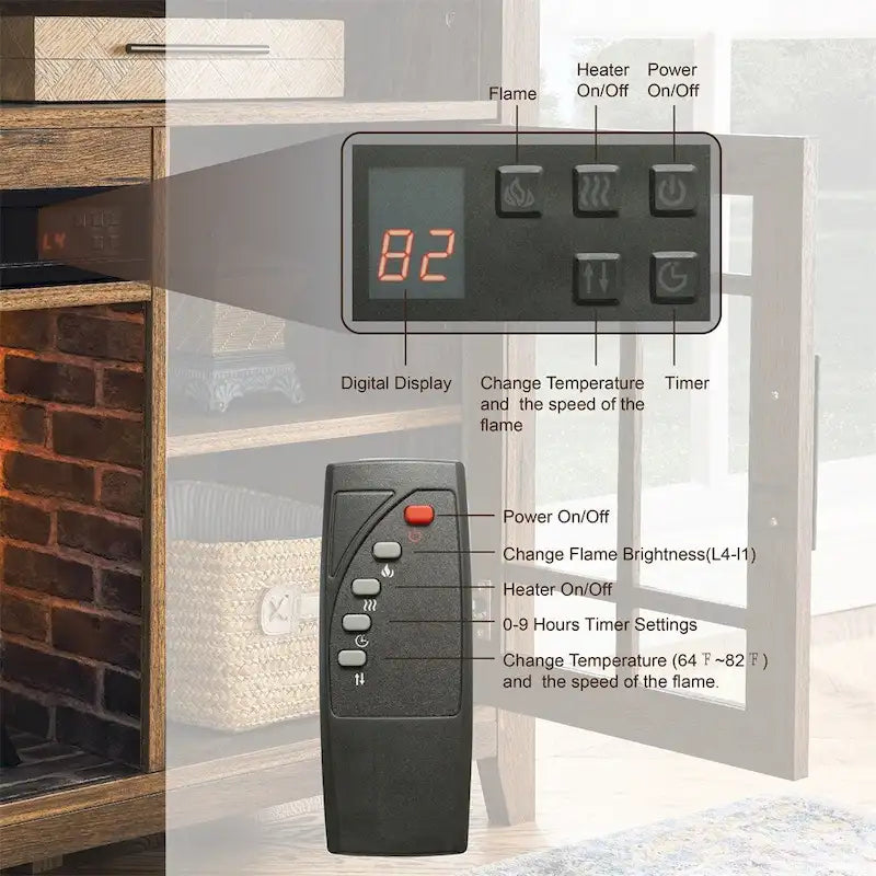 TV Media Stand with Electric Fireplace KD Inserts Heater - 55 inches