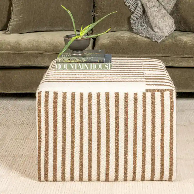 Wool Kilim Upholstered Coffee Table Ottoman