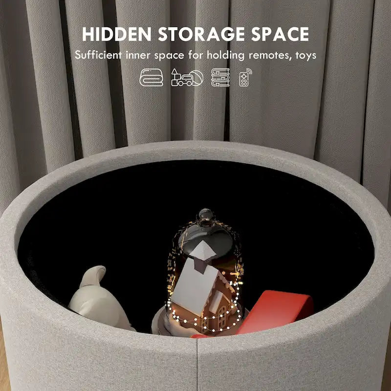 Round Storage Ottoman Coffee Table with Flip Top Tray