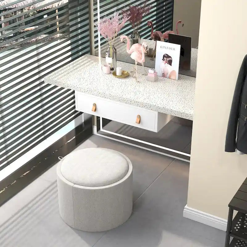 Round Storage Ottoman Coffee Table with Flip Top Tray