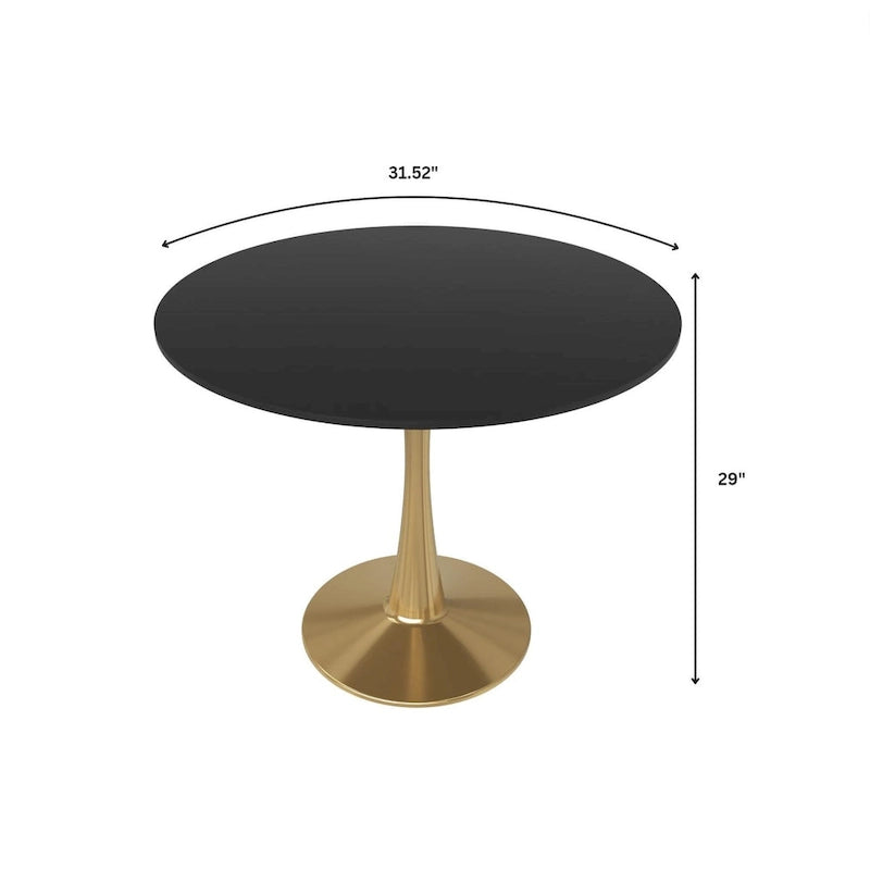 LeisureMod Bristol 31 Round Dining Table for 4 with MDF Wood Tabletop in Gold Steel Base for Kitchen & Dining Room