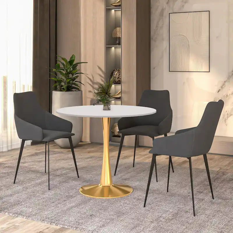 LeisureMod Bristol 31 Round Dining Table for 4 with MDF Wood Tabletop in Gold Steel Base for Kitchen & Dining Room