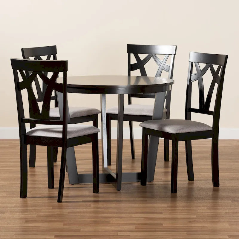 Telma Modern and Contemporary 5-Piece Wood Dining Set-Grey/Dark Brown