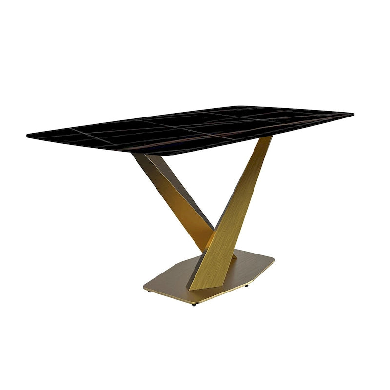 Voren Dining Table with Rectangular Top and Stainless Steel Base