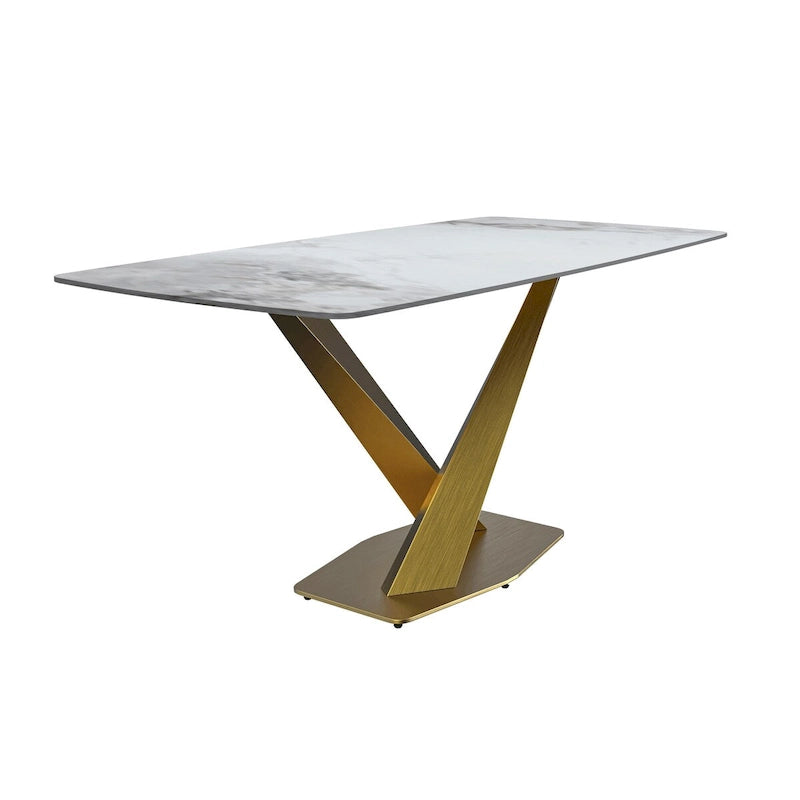 Voren Dining Table with Rectangular Top and Stainless Steel Base