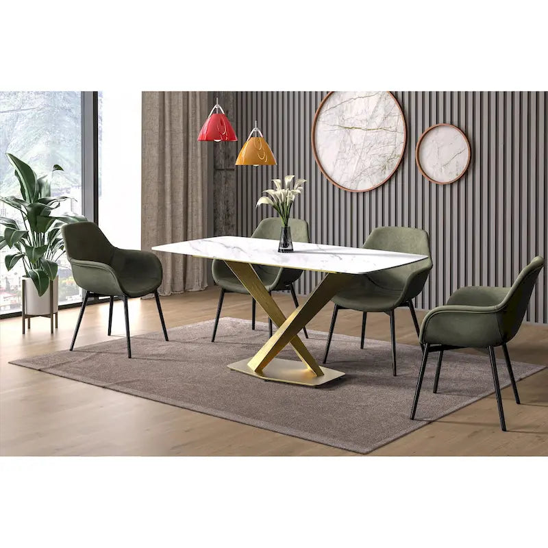 Voren Dining Table with Rectangular Top and Stainless Steel Base