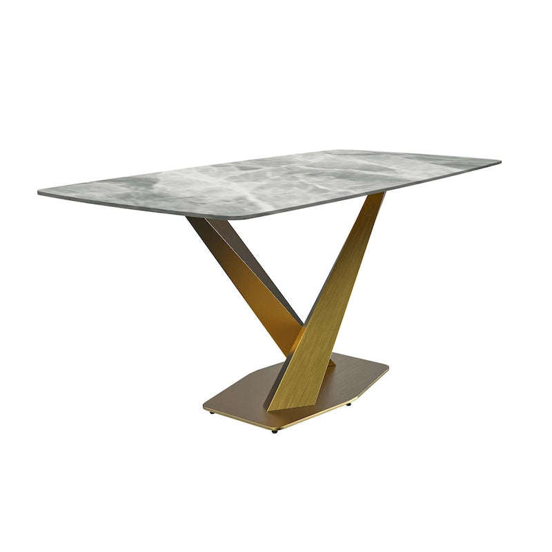 Voren Dining Table with Rectangular Top and Stainless Steel Base