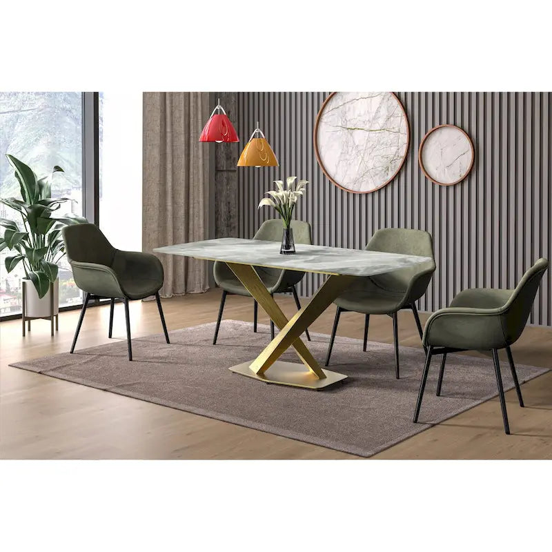 Voren Dining Table with Rectangular Top and Stainless Steel Base