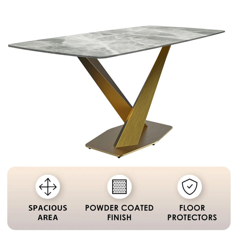 Voren Dining Table with Rectangular Top and Stainless Steel Base