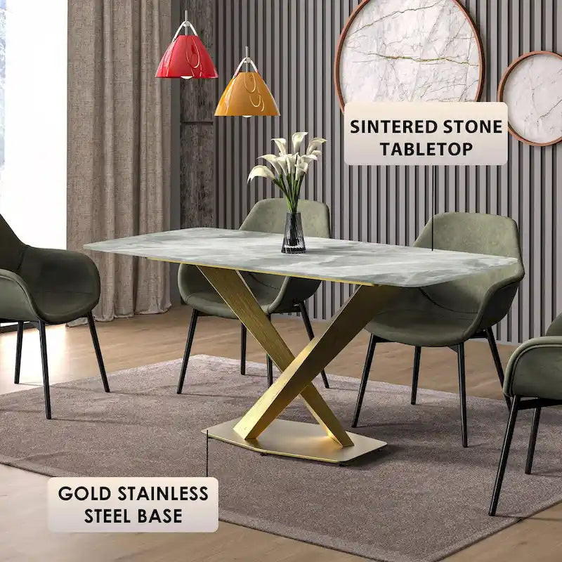 Voren Dining Table with Rectangular Top and Stainless Steel Base