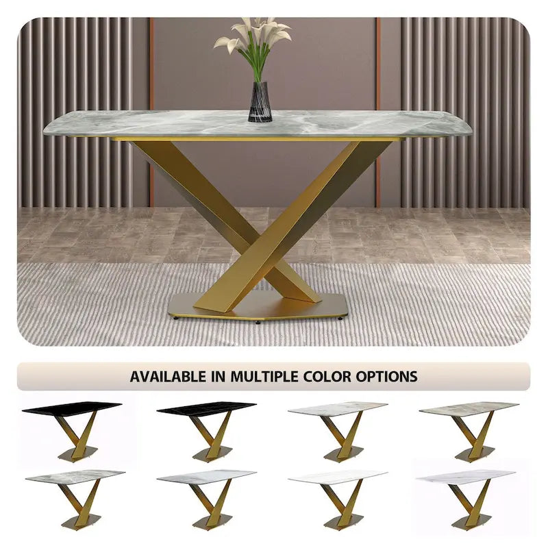 Voren Dining Table with Rectangular Top and Stainless Steel Base