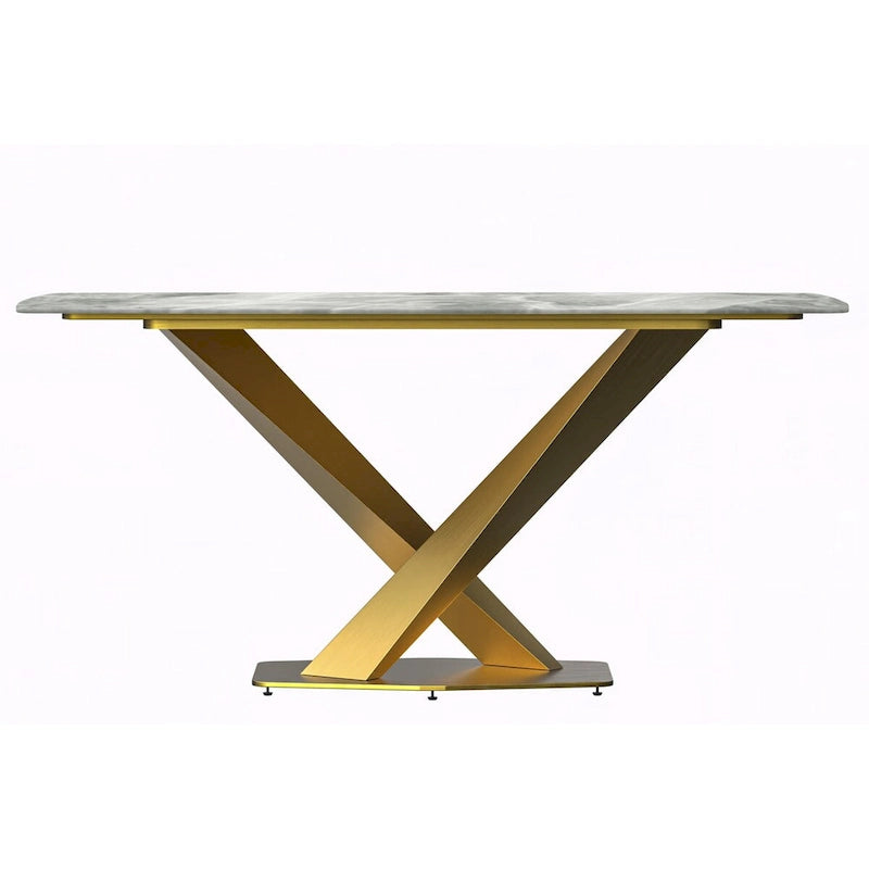 Voren Dining Table with Rectangular Top and Stainless Steel Base