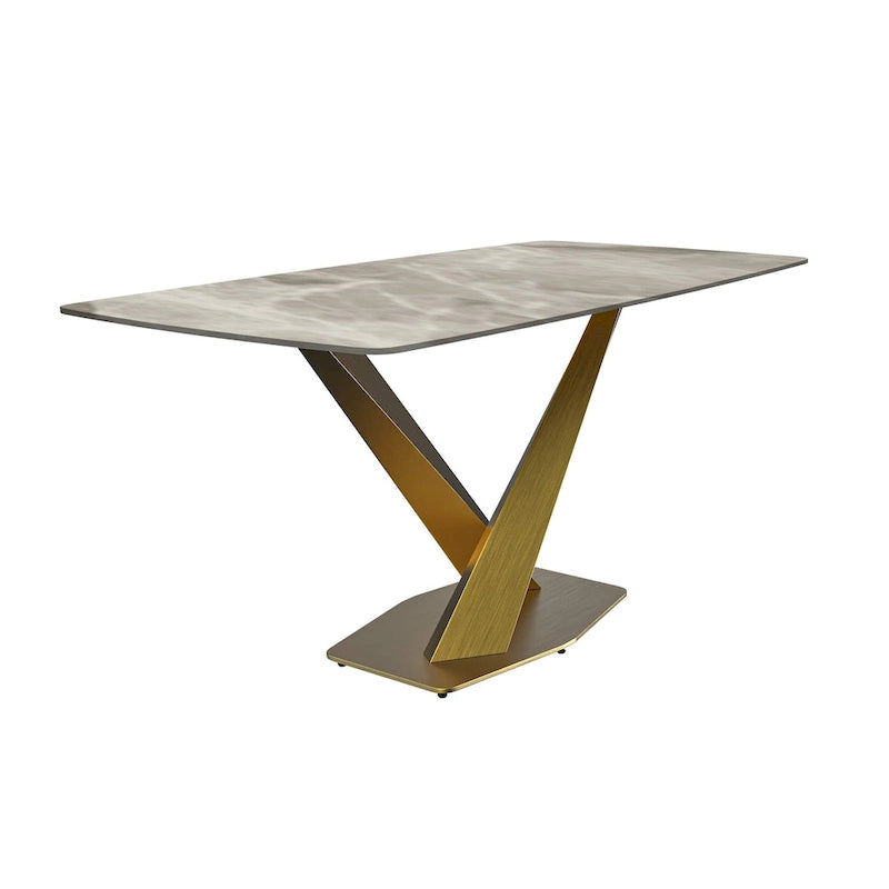 Voren Dining Table with Rectangular Top and Stainless Steel Base