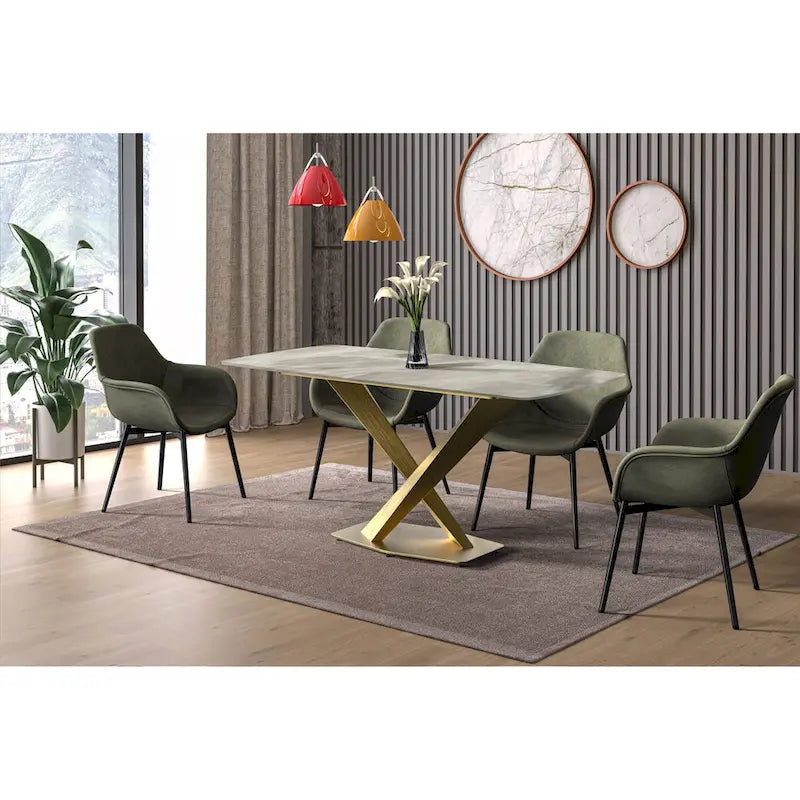 Voren Dining Table with Rectangular Top and Stainless Steel Base