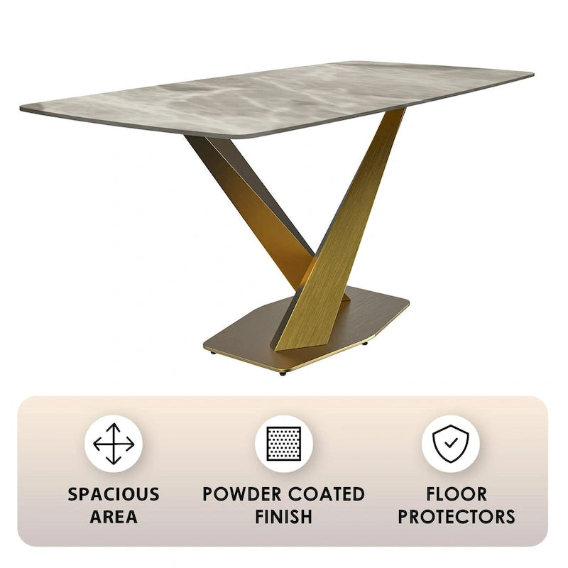 Voren Dining Table with Rectangular Top and Stainless Steel Base