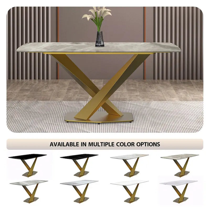Voren Dining Table with Rectangular Top and Stainless Steel Base