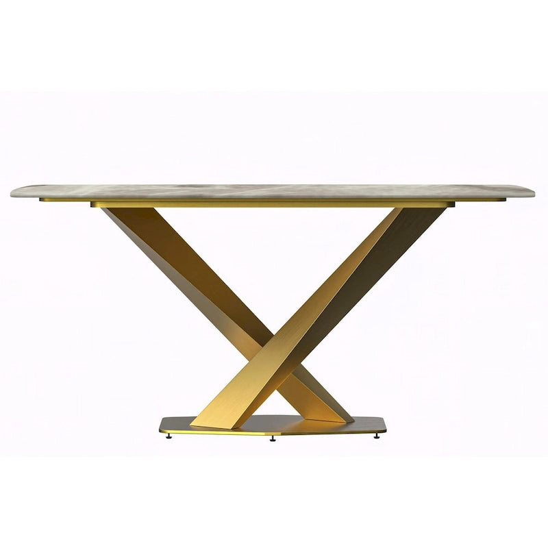 Voren Dining Table with Rectangular Top and Stainless Steel Base