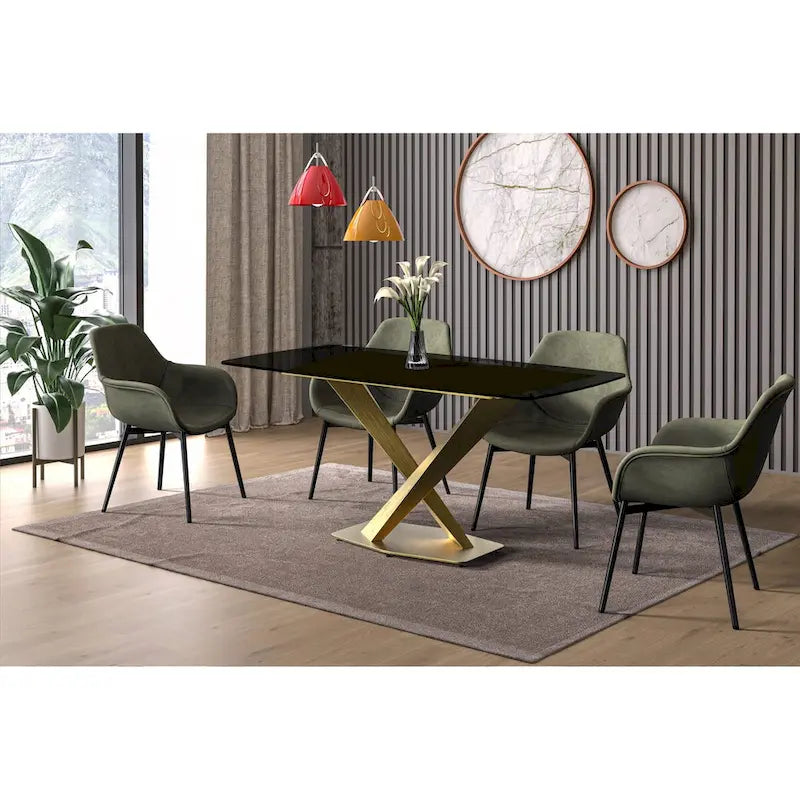 Voren Dining Table with Rectangular Top and Stainless Steel Base