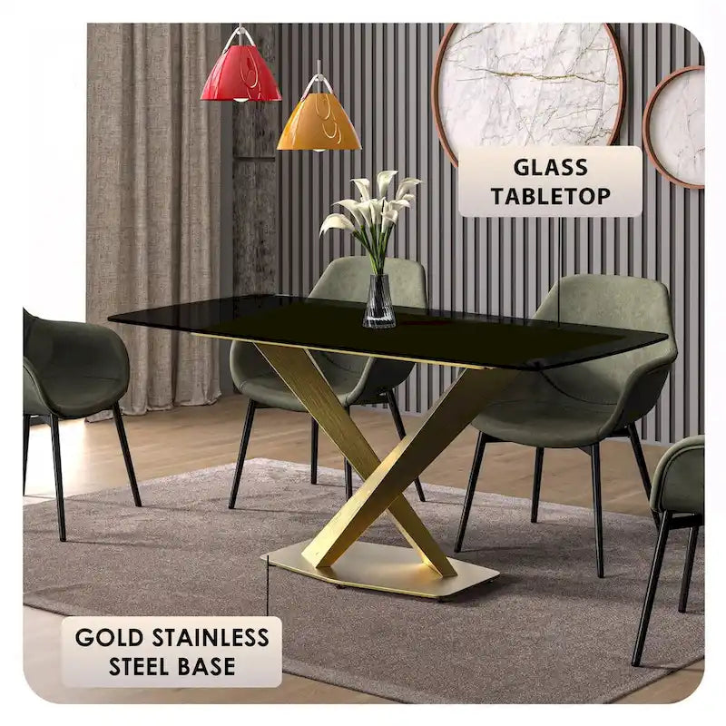 Voren Dining Table with Rectangular Top and Stainless Steel Base