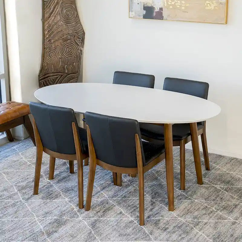 Kailea 5-Piece Mid-Century Modern Oval Dining Table with 4 Vegan Leather Dining Chairs in Black