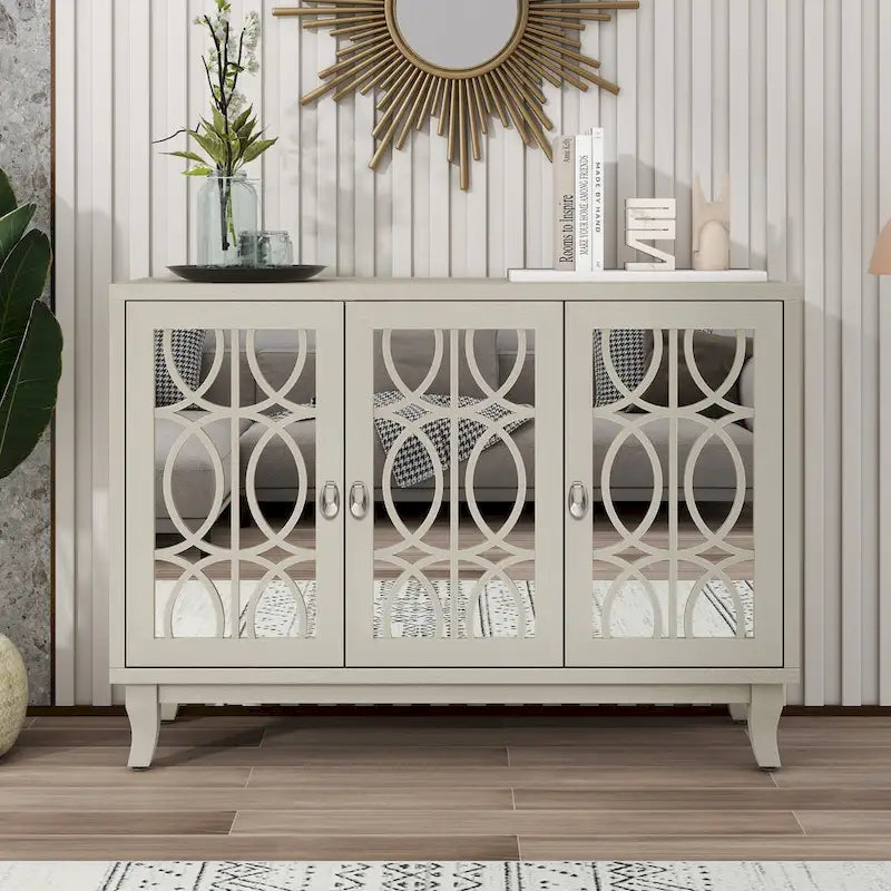 3 Door Mirrored Buffet Cabinet with Silver Handle for Living room and Dining