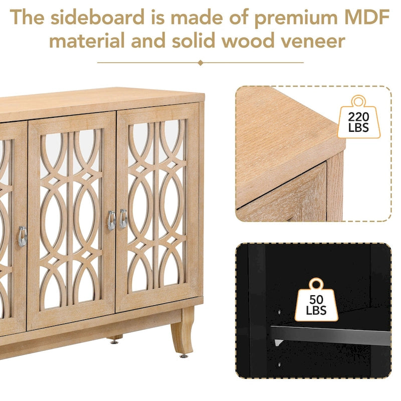 3 Door Mirrored Buffet Cabinet with Silver Handle for Living room and Dining