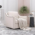 Roomfitters 360 Degree Swivel Armchair with Ergonomic Design and Brass Nail Decoration, White