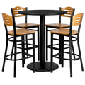 36 Round Laminate Table Set with 4 Metal Barstools - Natural Wood Seat