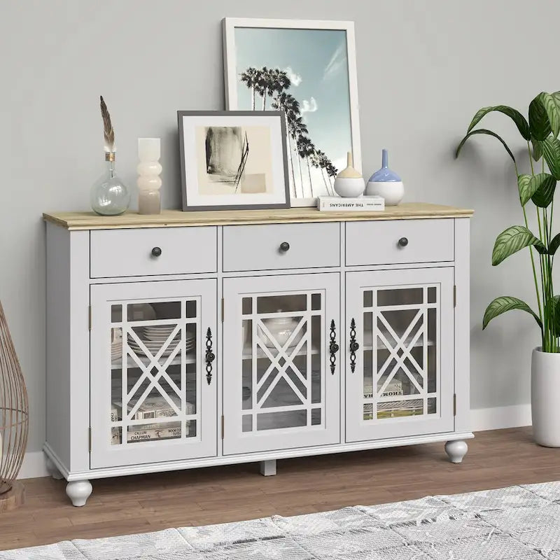 55 Vintage Style Kitchen Accent Buffet Sideboard Cabinet w/ Drawers - 55 in Width